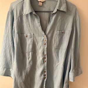 CJ Banks Soft Blue Textured Blouse